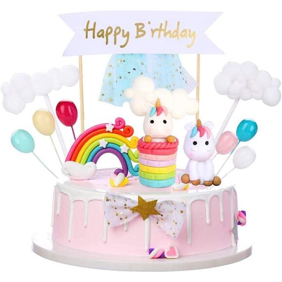 Unicorn Rainbow Cloud Set of 3 Cake Cupcake Birthday Toppers Toddler Girls Party - Picture 1 of 7